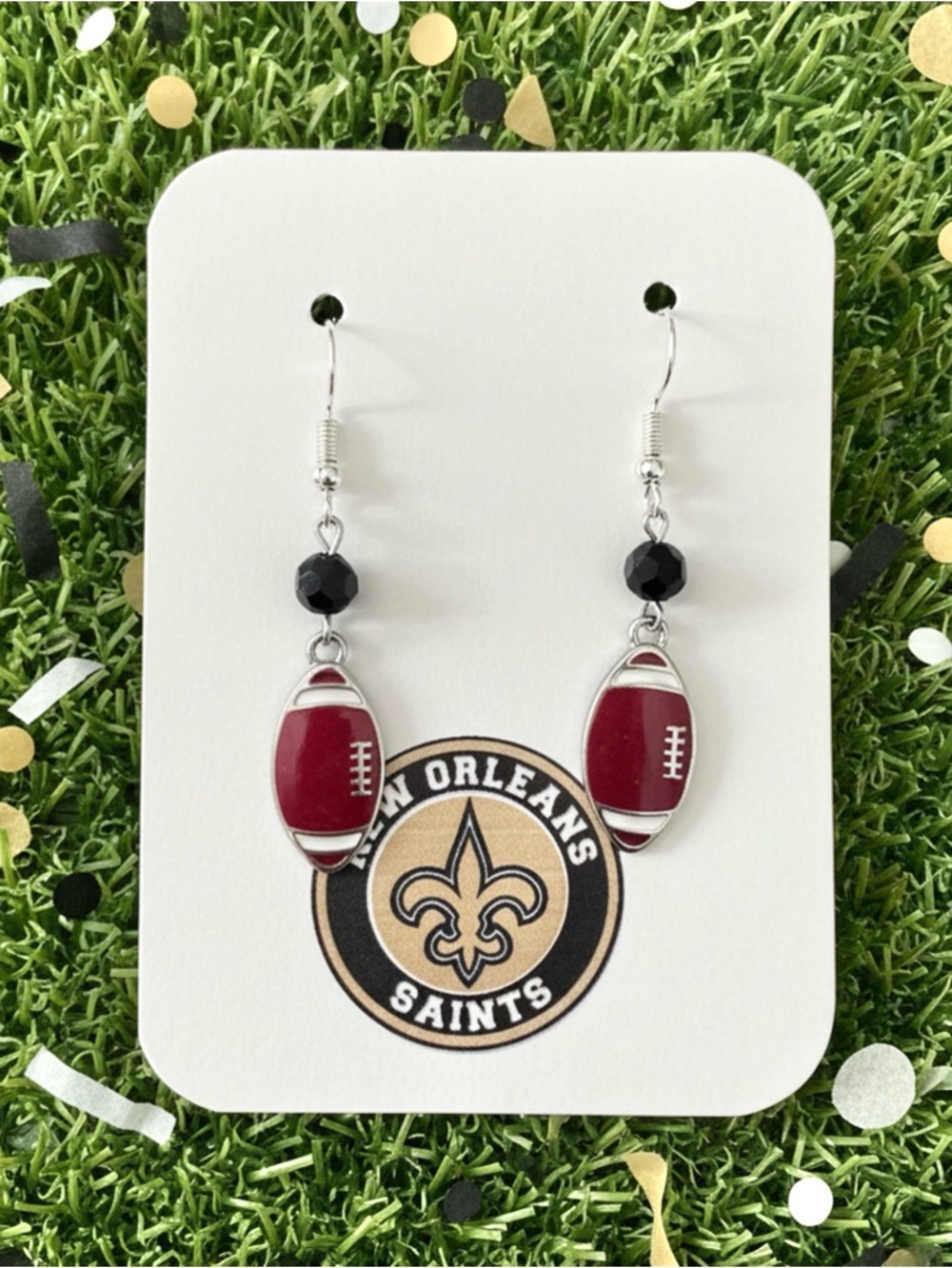 New Handmade "New Orleans Saints" Football Dangle Earrings (Version B)